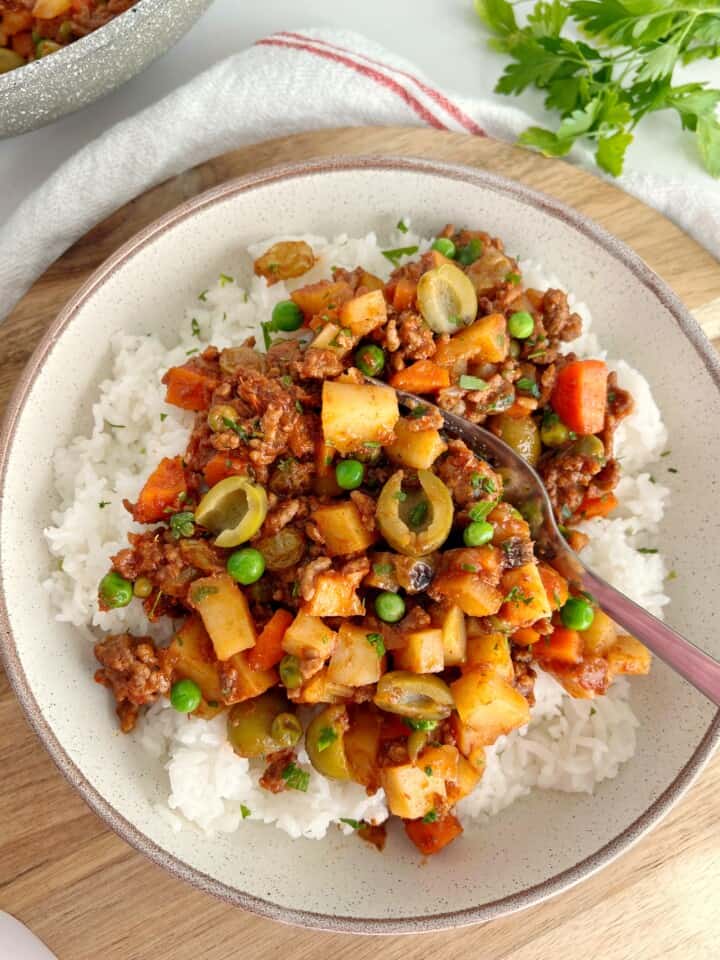 picadillo over steamed rice