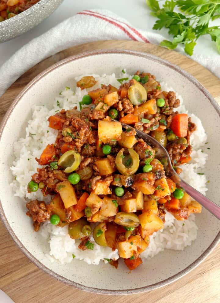 picadillo over steamed rice