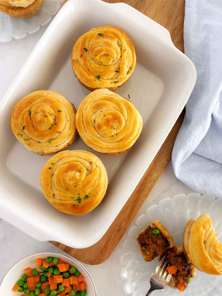 cooked beef pot pies in a dish