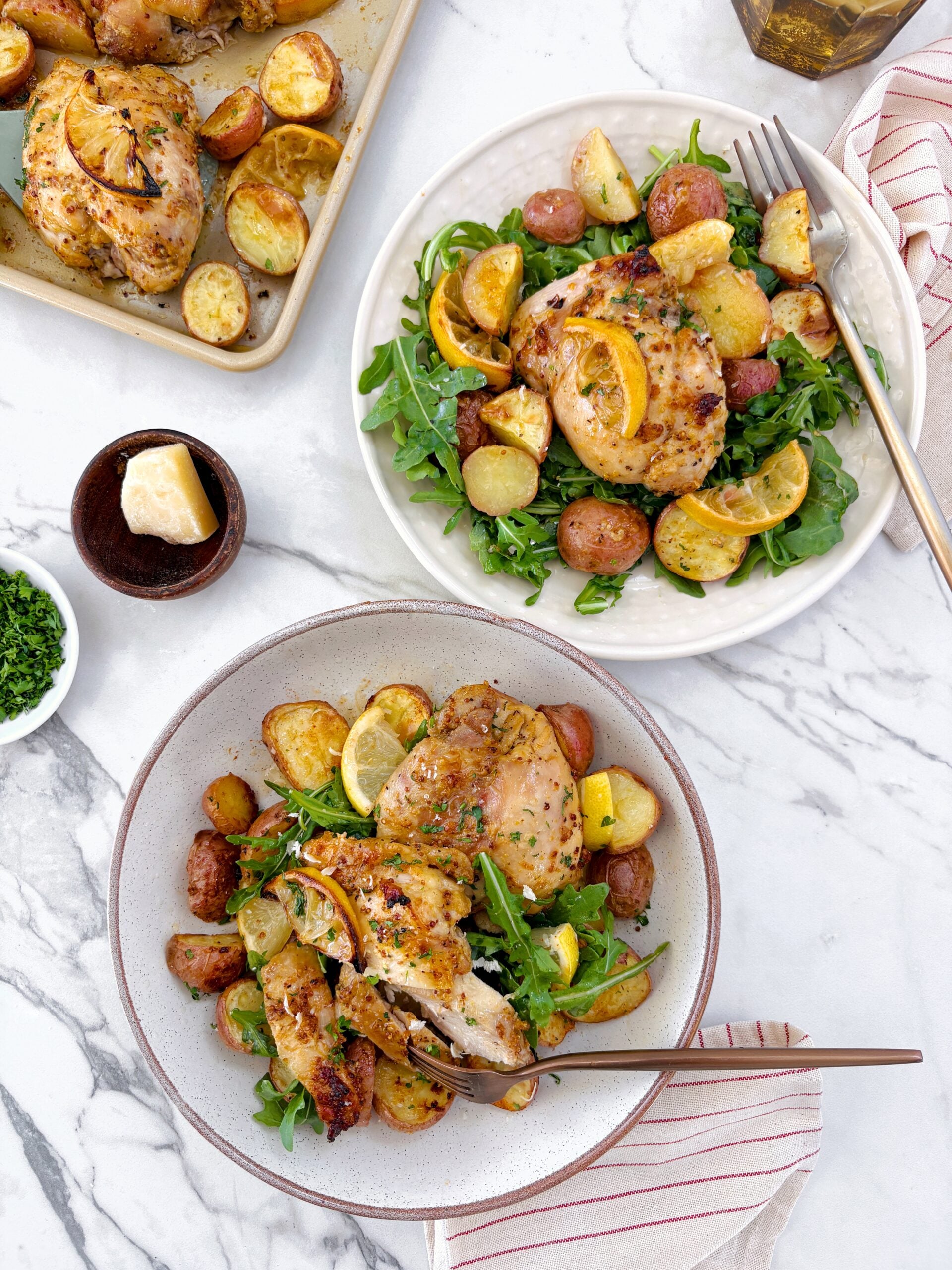 Lemon Chicken and Potatoes with plates