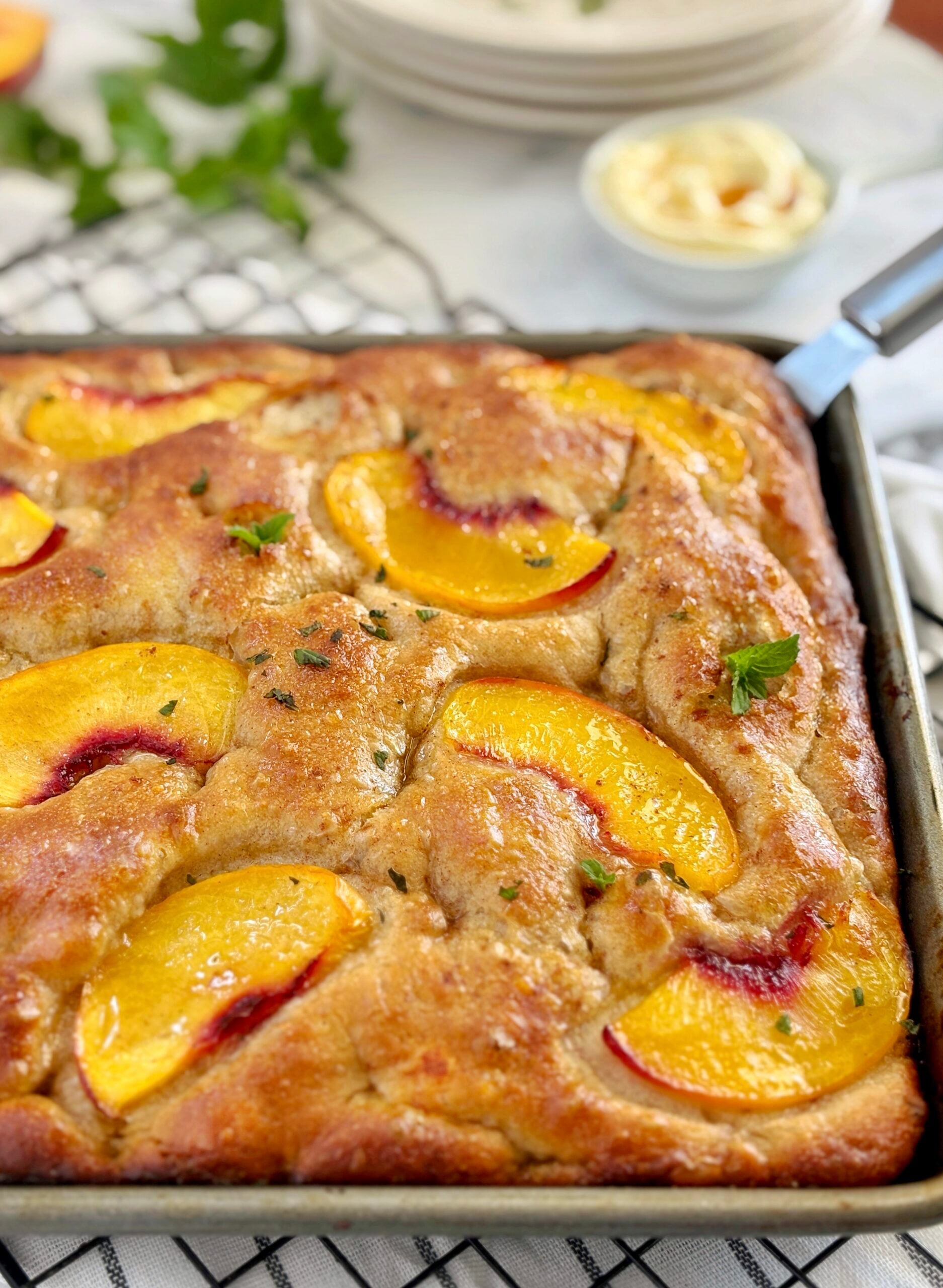 baked peach focaccia